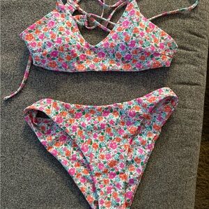Floral Tie-Back Bikini Set in Pink + Orange
